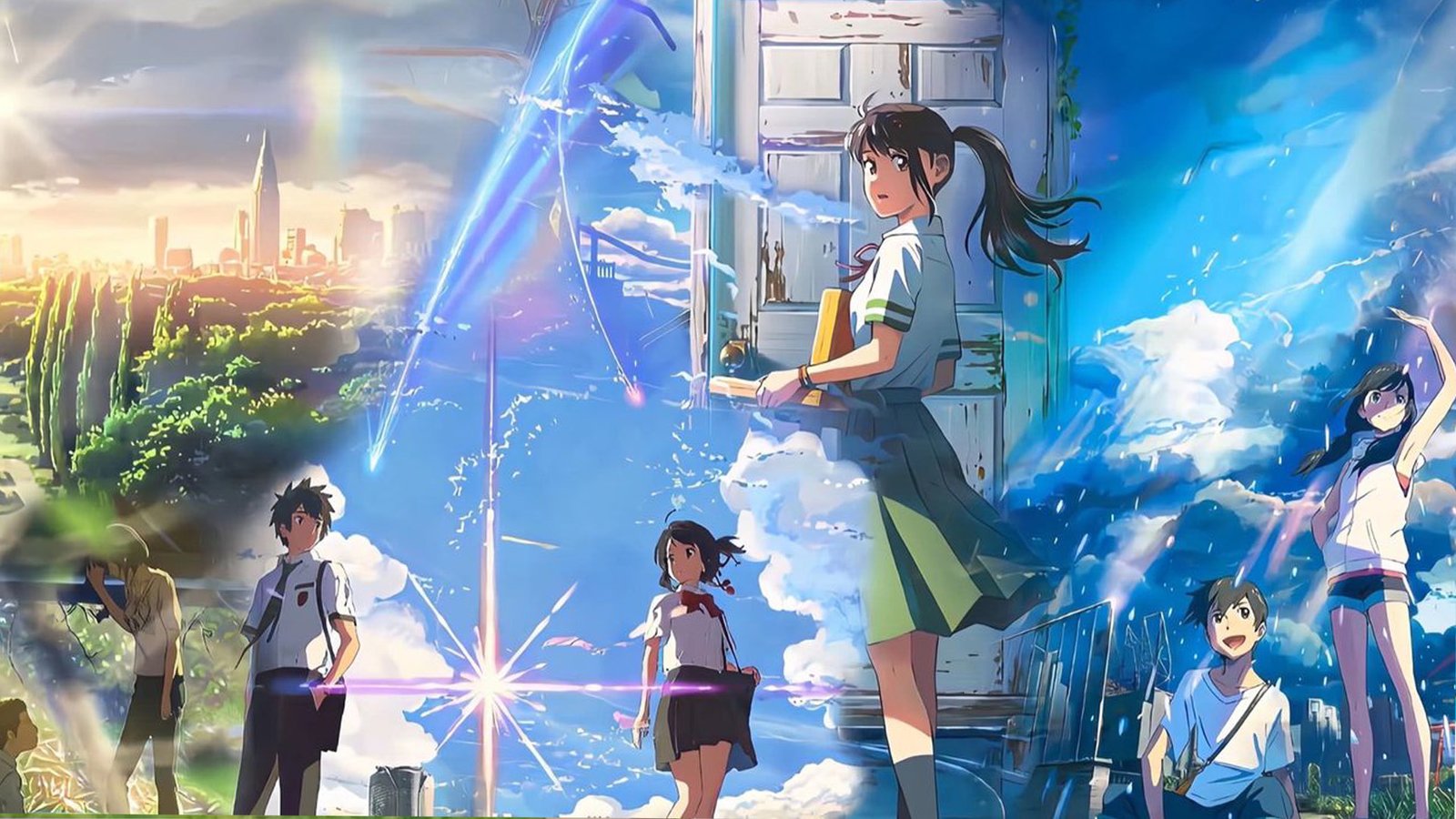 Imagen que muestra las obras de Makoto Shinkai, con Suzume y Your Name como piezas centrales de su exitoso trabajo